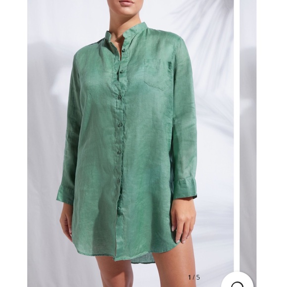 CALZEDONIA LINEN SHIRT/COVER UP - GREEN - Picture 1 of 7